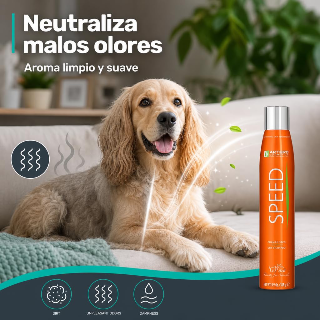Artero Champú en Seco Speed 300ml para Perros y Gatos - Spray Sin Agua ni Aclarado, Fabuloso y Eficaz