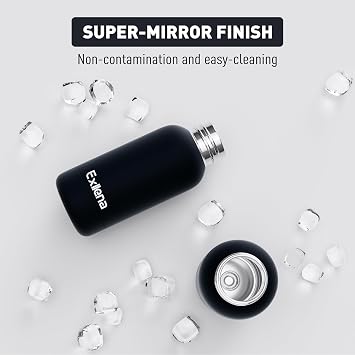 Exllena Double Wall Vacuum Insulated 350ml Bottle with Clip - Keeps Drinks Cold/Hot Up to 24/12 Hrs - BPA Free (Black)