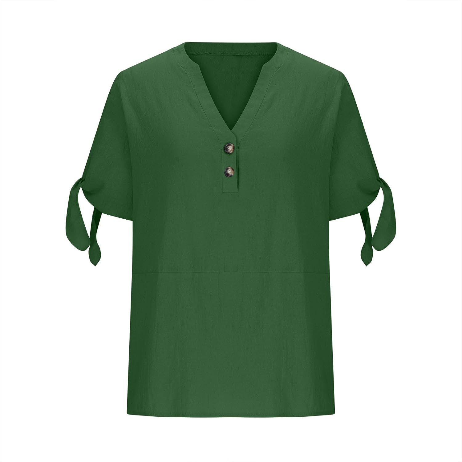 Linen Shirts for Women Hollow Out Bow Tie Short Sleeve Tops V Neck Button Up Boho Blouses Loose Plus Size T-Shirt