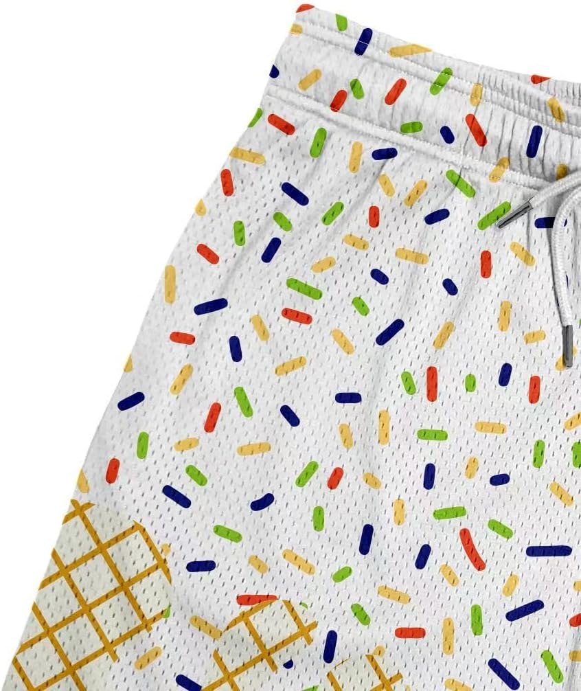 Men's Ice Cream Mesh Graffiti Athletic Shorts Lightweight Quick-Dry Gym Baseball Workout Running Shorts Pants with Pockets - Image 5