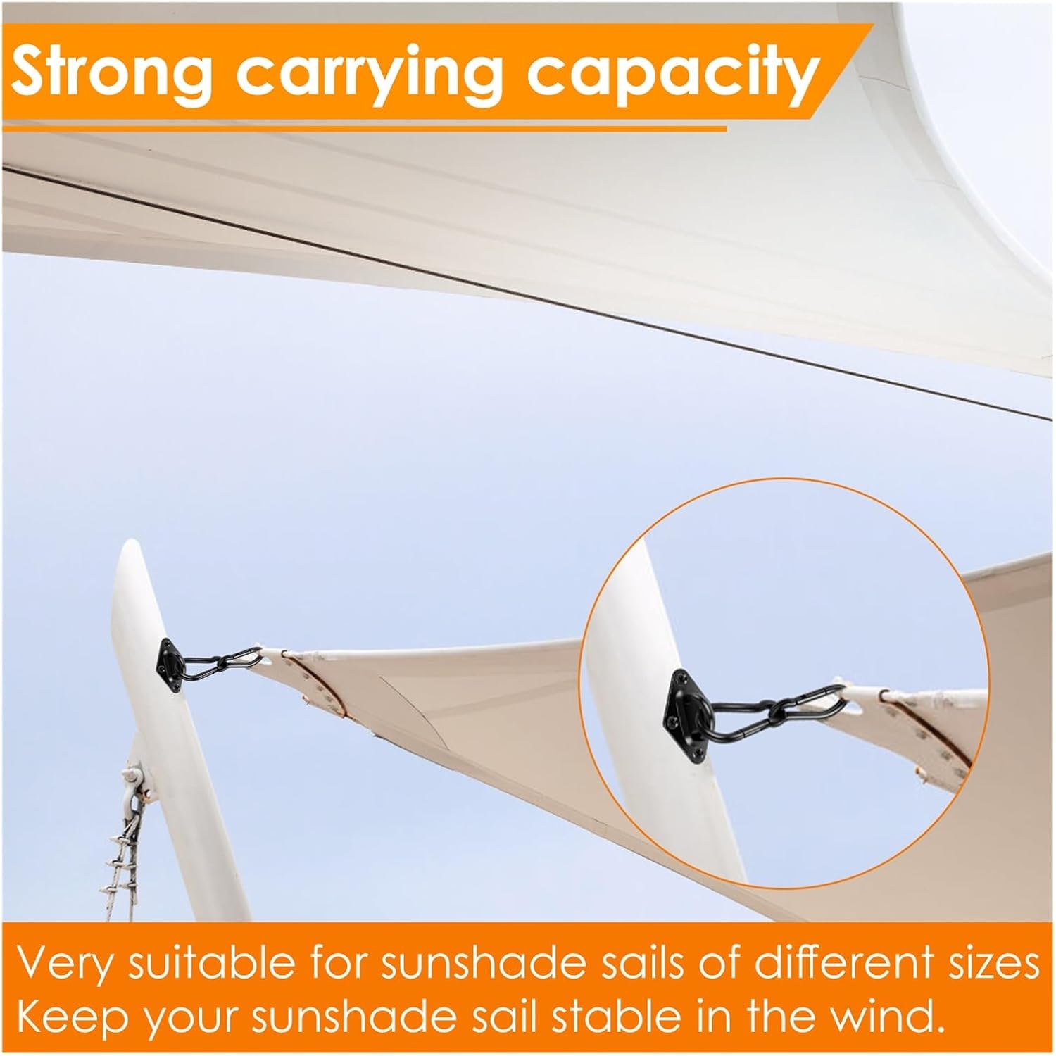 2Pcs Hammock Hooks Hanging Kit M6 M8 Ceiling Hanging Kit Sun Shade Sail Hardware Set for Garden Patio for Outdoor or Indoor Activity(M8)