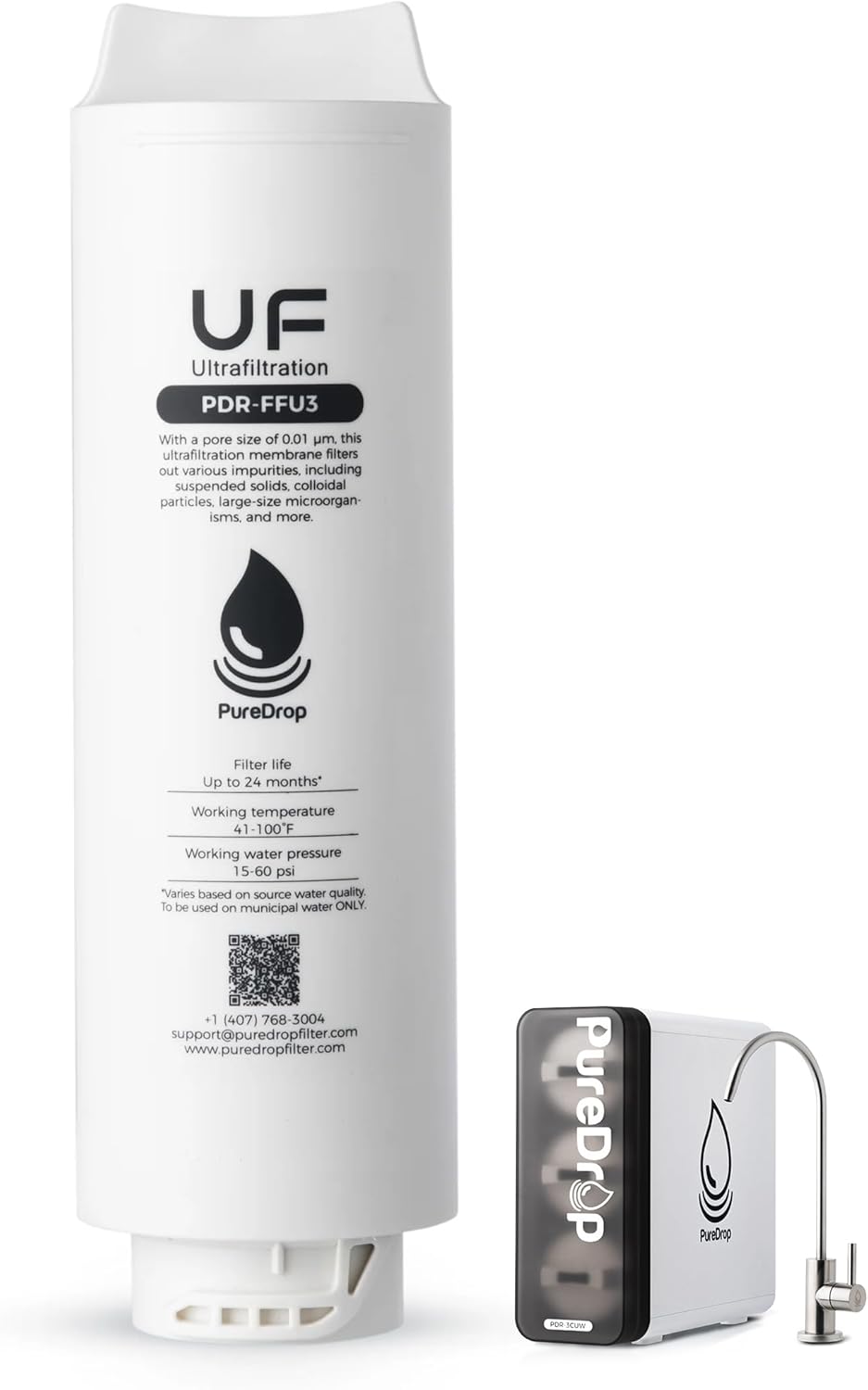 PureDrop PDR-FFU3 0.01μm Ultra-Filtration Membrane Replacement Filter Cartridge for PDR-3CUW Under Sink Water Filter System