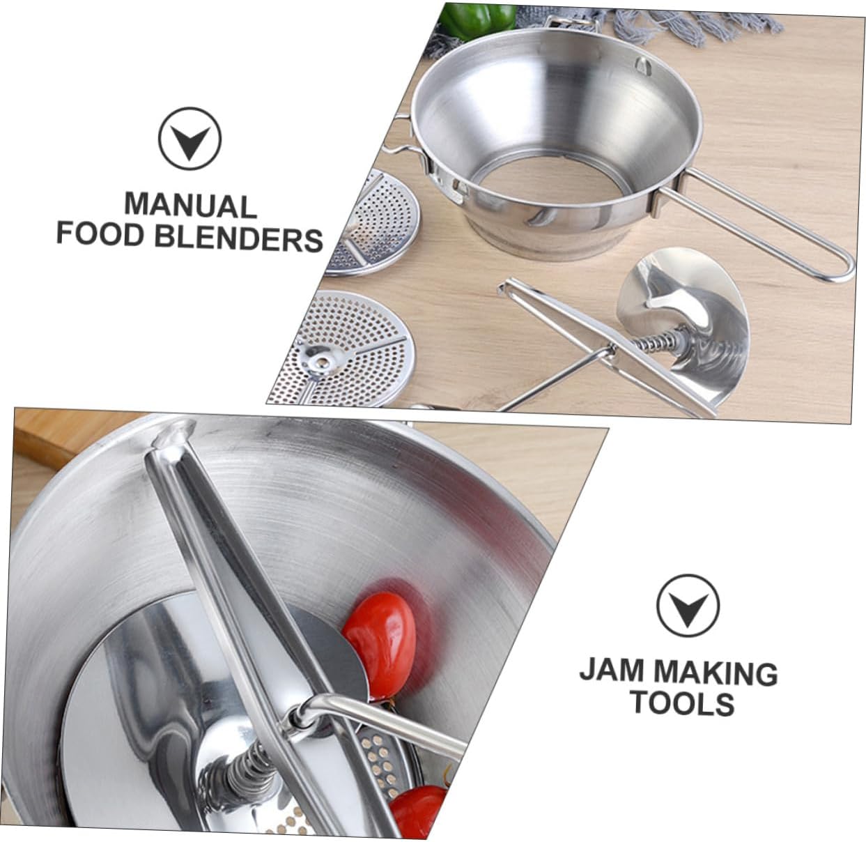 ABOOFAN Manual Stainless Steel Food Grinder Jam Maker Vegetable Ricer for Food Preparation Kitchen Tool with Spring Loaded Lever and Easy to Clean