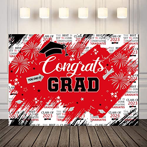Lycgs 7X5Ft Graduation Backdrop Congrats Grad Red And Silver Graduation Photo Backdrop 2023 Graduation Photography Backdrops Graduation Prom Party Decor Banner X-119 #TOP1
