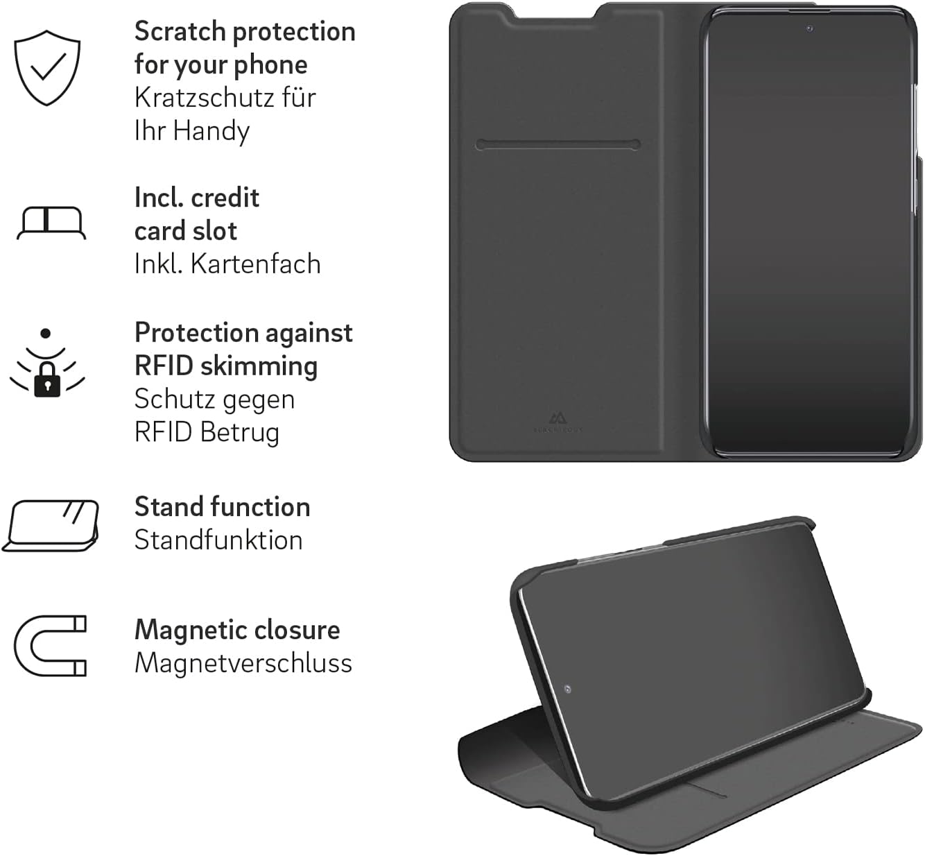 Black Rock - Booklet Case Flex Carbon Suitable for Samsung Galaxy S23 5G I Mobile Phone Case, Stand Function, Magnetic Closure, Cover (Black)