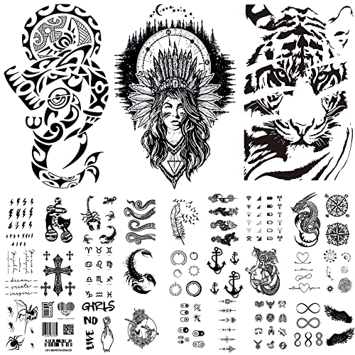 Quichic 190+ Pieces Cool Temporary Tattoo For Men Women Indian Tattoos Sleeve Black Large And Small Fake Tattoos #TOP6