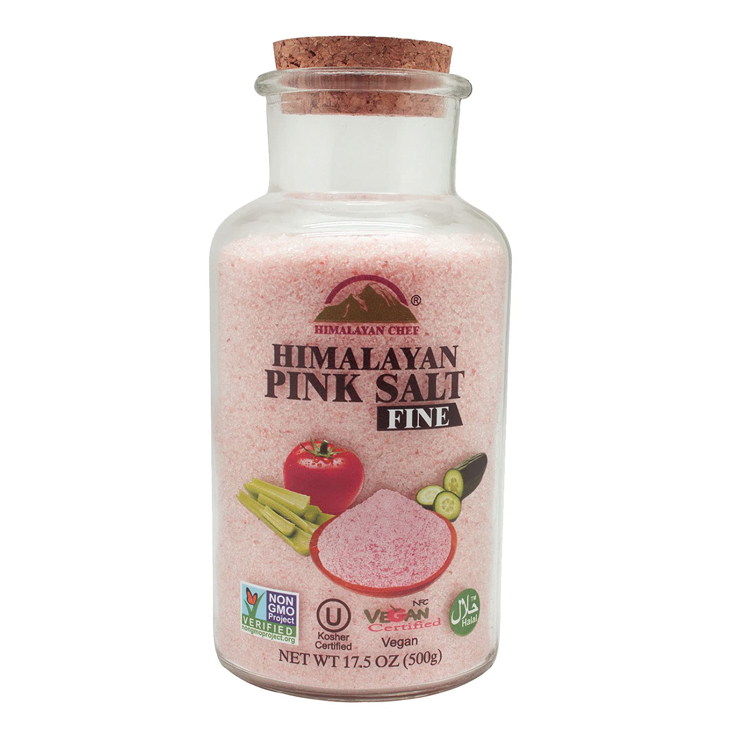 Himalayan Chef, Pink Salt wCork oz Non GMO, Fine (Wide Mouth Jar w/ Cork), 17.5 Ounce : Grocery & Gourmet Food