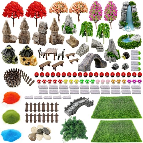 Woohome 121 PCS Mini Garden Accessories, Mini Zen Garden Accessories, Fairy Garden Kit Miniature Figurines for Diorama Project DIY, Mini House Decor
