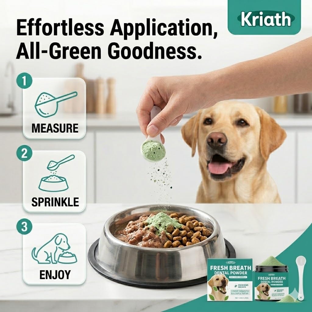 Dog Dental Powder for Dogs, Fresh Breath Powder, Dog Teeth Cleaning Powder with Mint & Botanical Ingredients, Daily Dental Care for Plaque Buildup, Dog Tooth Powder, Easy Mix Food Topper, 150g