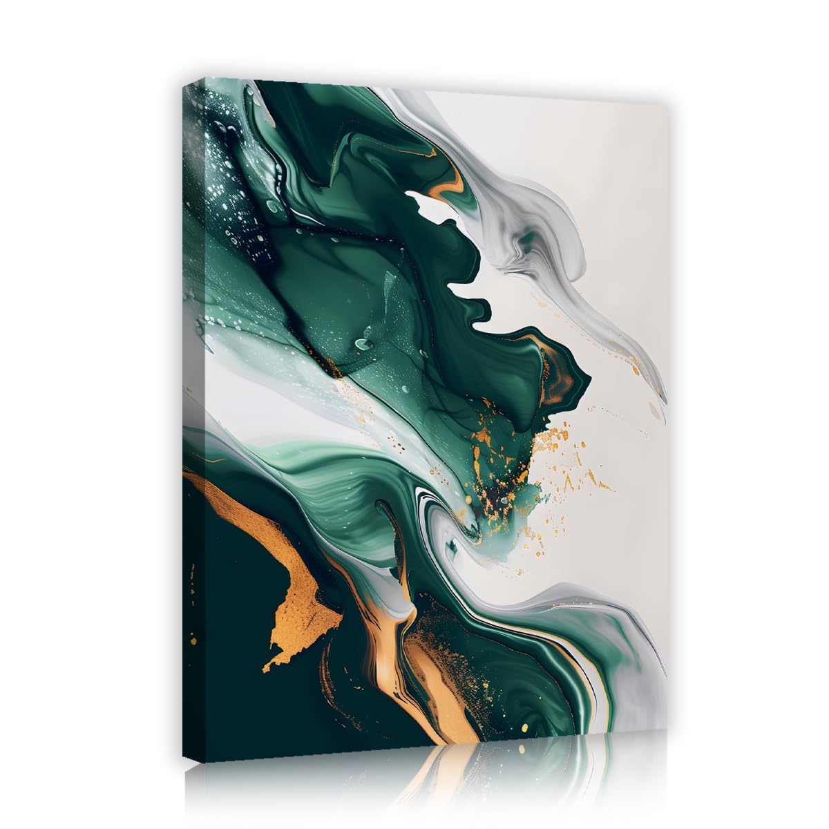 TOANGWALL Modern Minimalist Canvas Wall Art for Lounge Deep Green White Liquid Watercolor Mural Prints Artwork for Corridor Study Decor 90x110cm