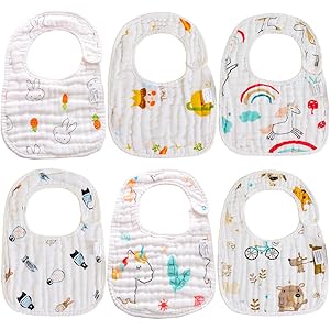 Protection Repas Enfant Lot 6 Bavoirs Bébé Imperméables 0-36 Mois - Coton Doux Avec Boutons Réglables - Bandana Absorbant Unisexe SLOSH Bavoirs Bébé