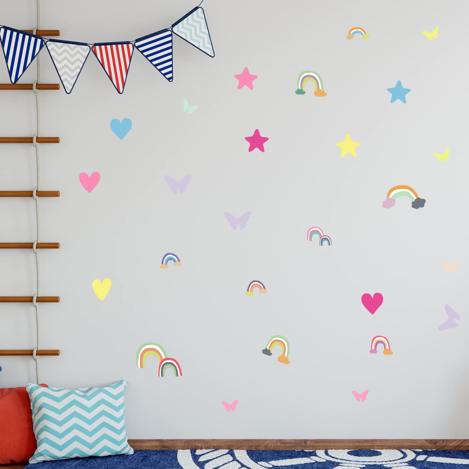 Adesivi Murali Farfalla Arcobaleno Viola Adesivi da Parete Stelle Fluorescenti Adesive Soffitto Adesivi Murali Bambini Stelline Luminose per Cameretta Soggiorno Decorazioni 4 Pezzi