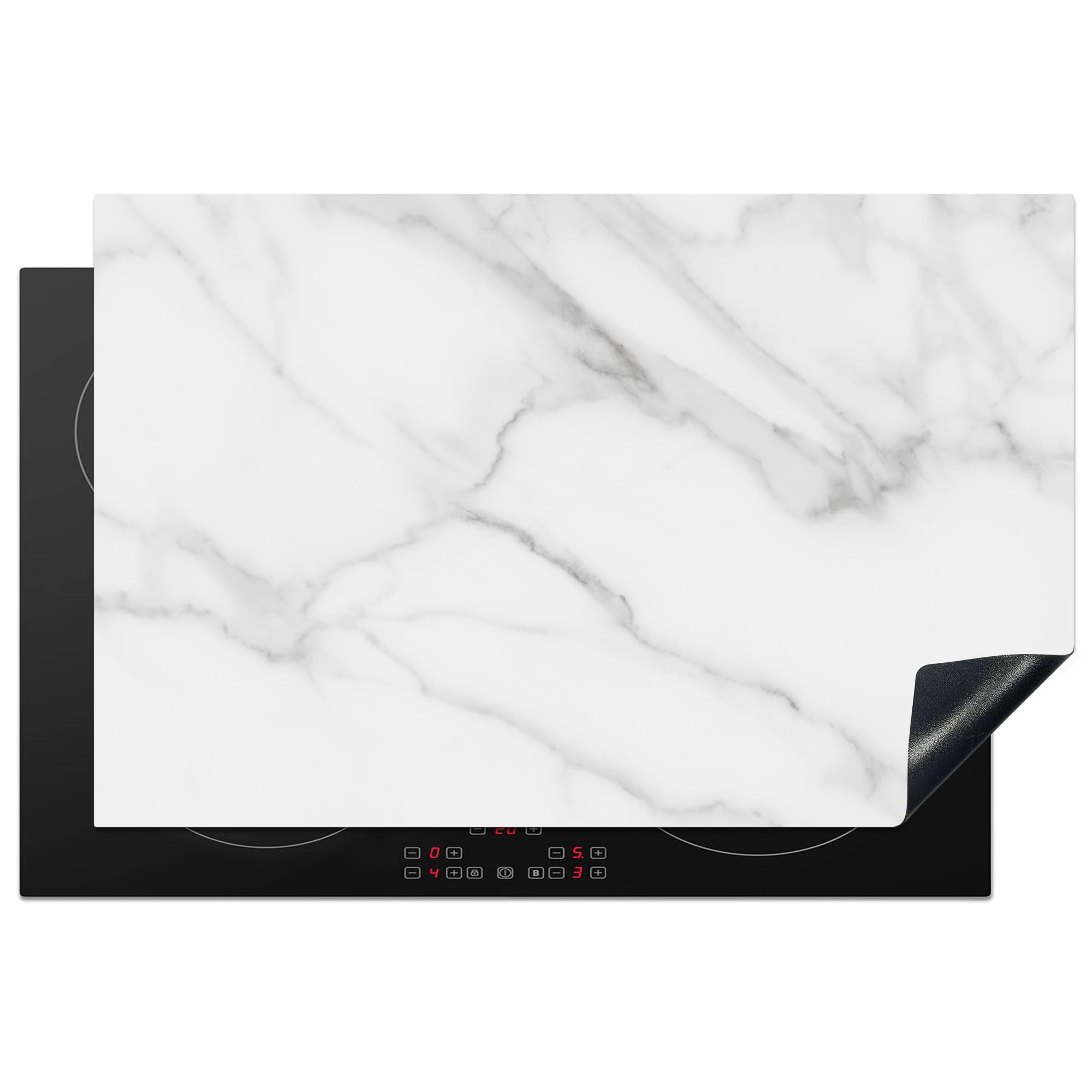 KitchenYeah© Induction Hob Protector Mat 20.5"x31.9" / 81.2x52 cm Stove Cap Top Cover Kitchen Cooker Covers for Electric Hobs Vinyl Marble - Textured - White - Grey - Stone - Marble Look — image 1
