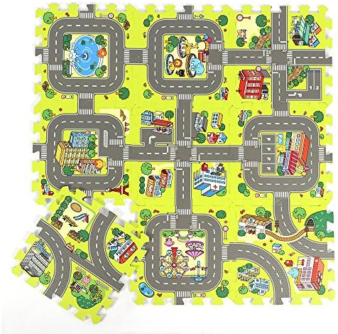 Home 145 BELUPAI Road Rally Play Foam Floor Tiles for Kids, 35″x35″ Large 9 Piece Interlocking Foam Mats Soft Alternative to Race Track Rug, Perfect Hot Wheels Mat or Other Toy Cars