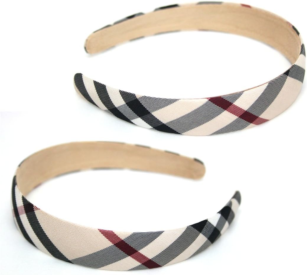 Woman Headband Holder/Beige Check Pattern/Classical Pattern Fabric hair band