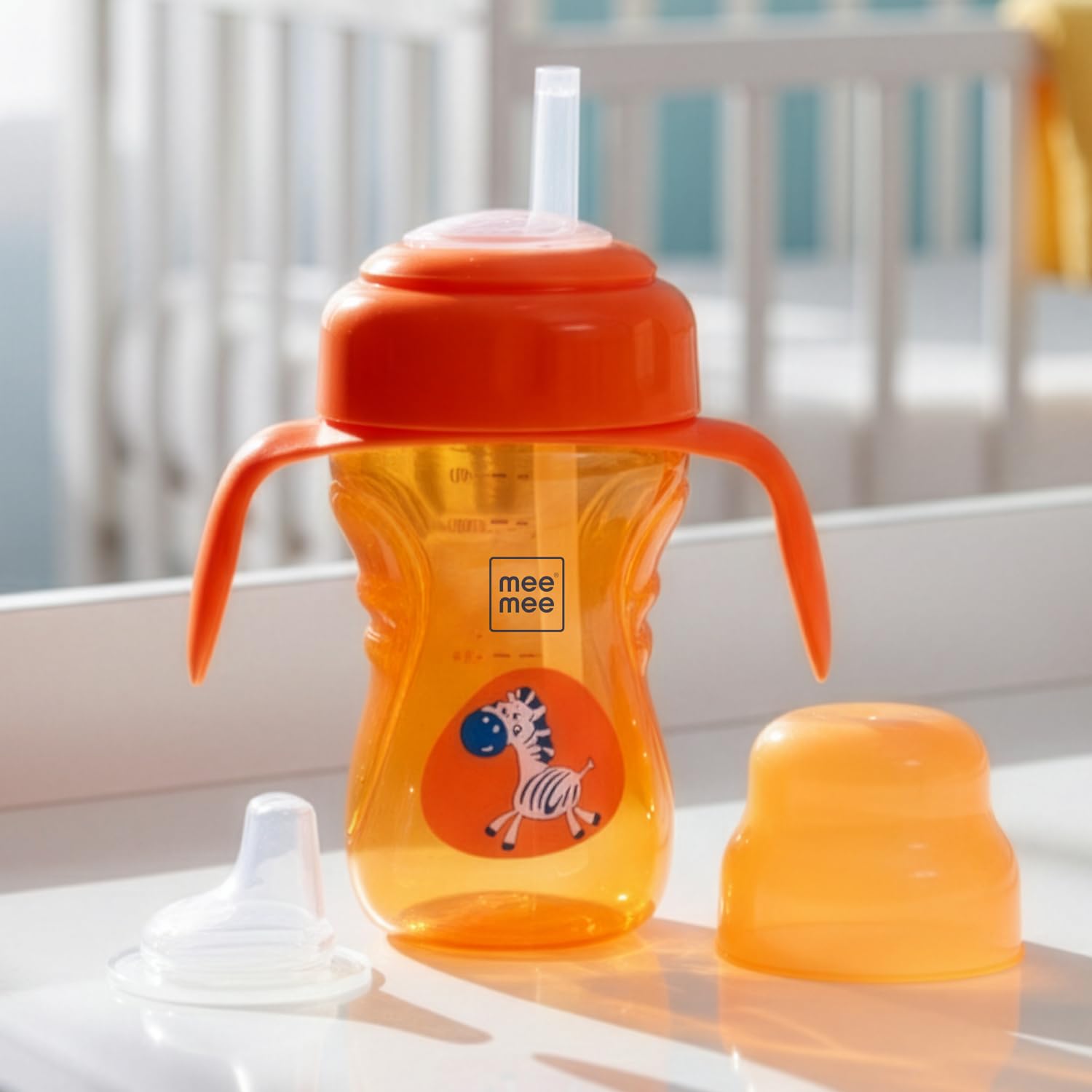 Mee Mee 2 in 1 Convertible Soft Spout & Straw Sipper Cup | Anti Spill, BPA-Free & Non-Toxic | Easy to Hold Detachable Handle | Unbreakable, Anti Leak Lock Bottle with Cap for Kids | 150 ml (Orange)