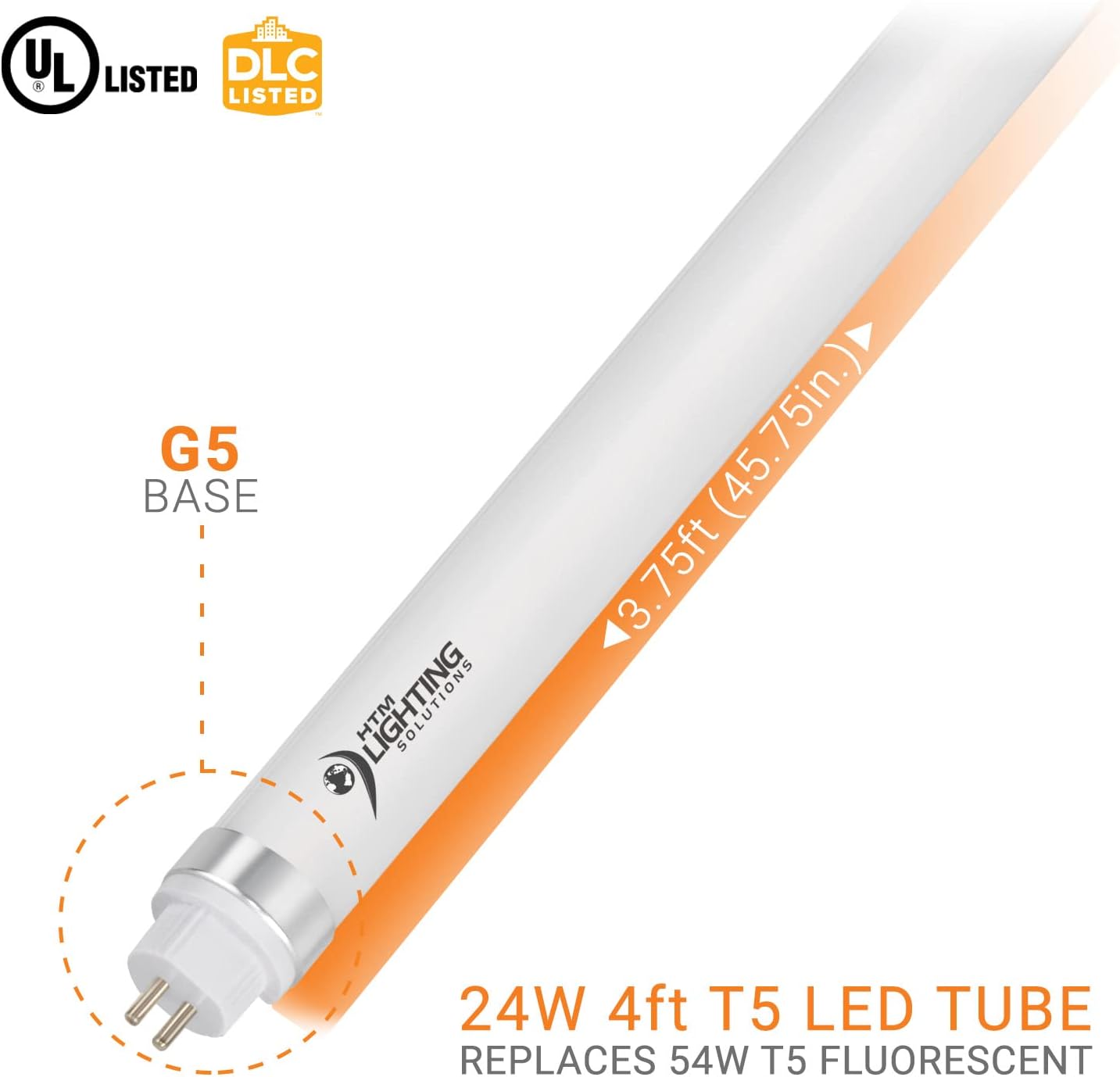 4ft 24W T5 High Output LED Tube Light, 45.75", F54T5 Equal, 5000K (Cool White), Frosted Lens, 3500 lm, G5 Mini Base, 100-277V, Ballast Bypass, Dual-End Powered, LED Shop Light, UL-Listed (12-Pack)