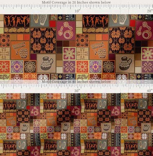 Tissu batiste de coton imprimé patchwork marron 142 cm pour kurta - 2