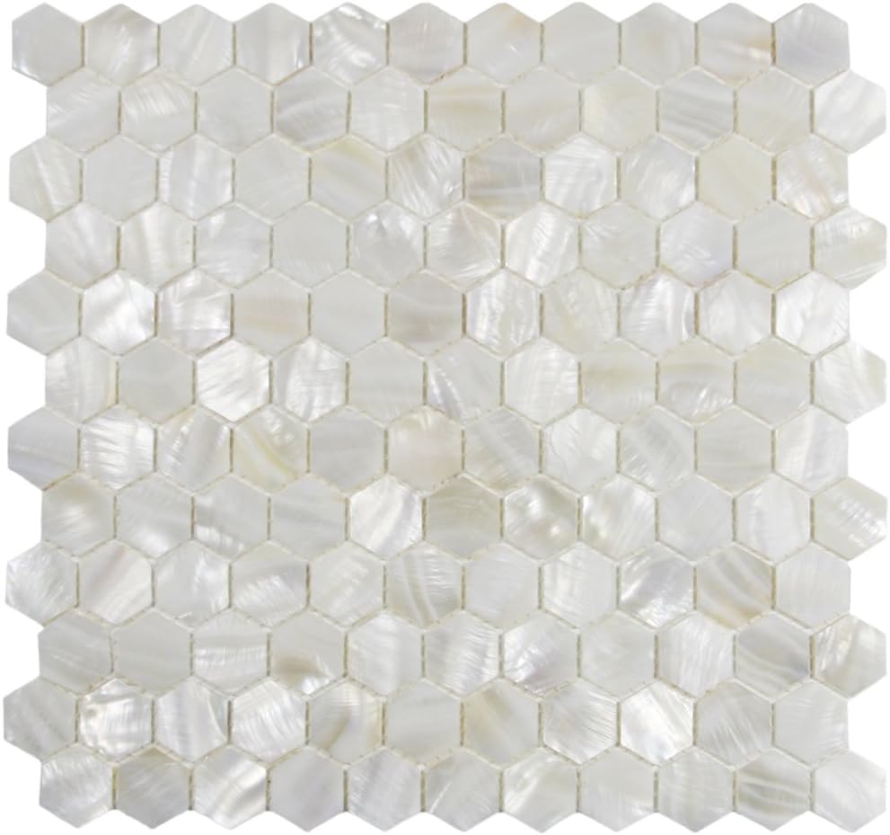 CNK Tile White Hexagon Pearl Shell Tile - 3" x 6" Iridescent Mother of Pearl Backsplash Tile for Kitchen Bathroom & Wall Decor Durable & Easy to Install Modern Design - Pack of 1