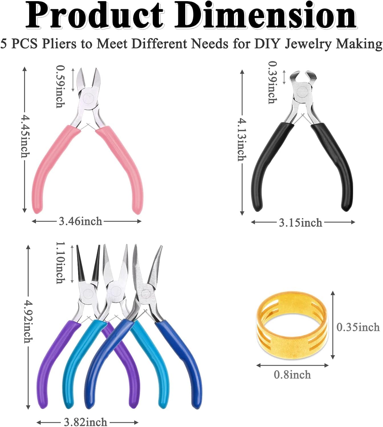 Sixstore 5 PCS Jewellery Pliers Kit with Spring, Jewellery Making Set including Needle, Round, Bent Nose Plier, Wire Cutter - Image 2