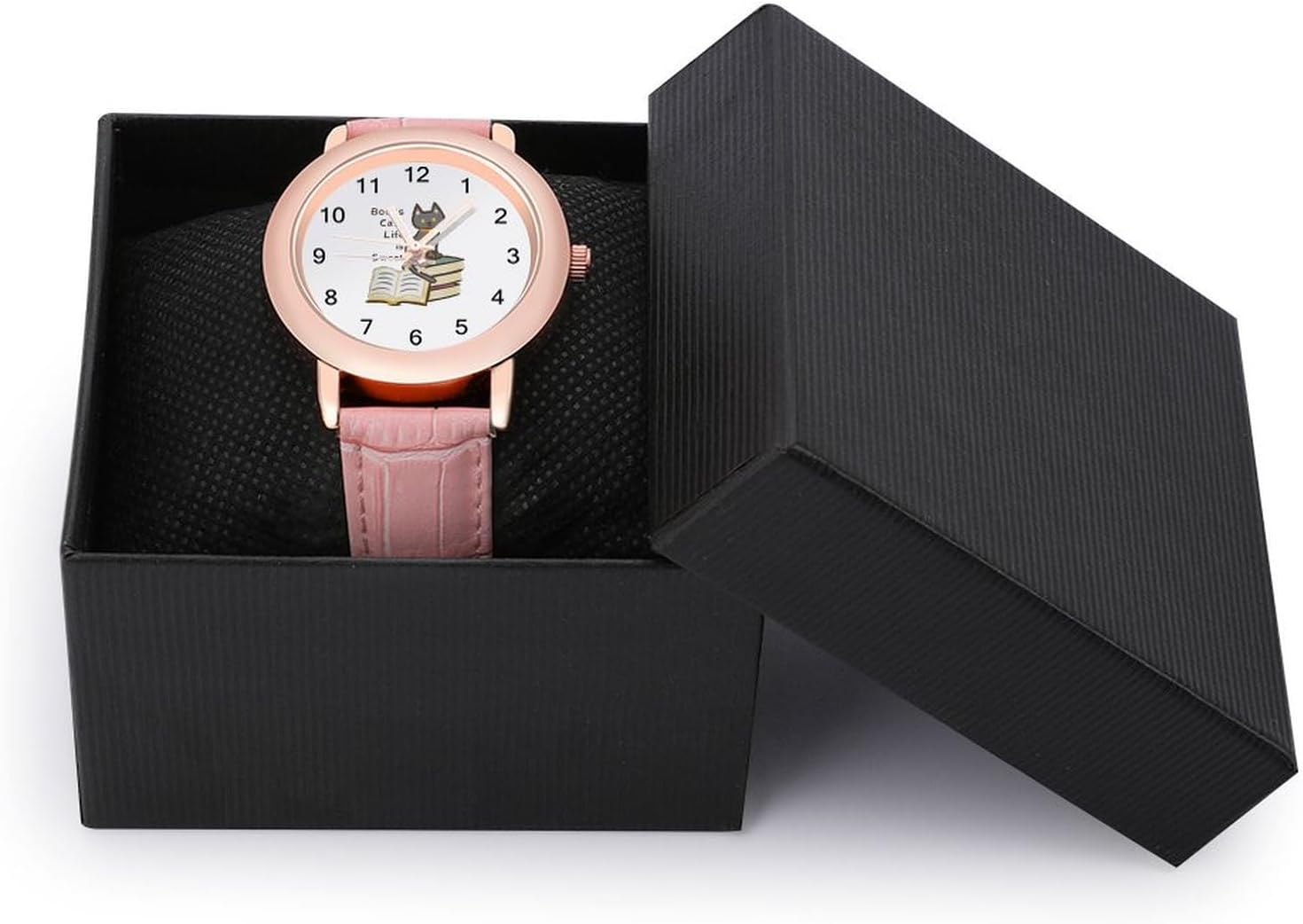 Books Cats Life is Sweet Classic Watches for Women Funny Graphic Pink Girls Watch Easy to Read