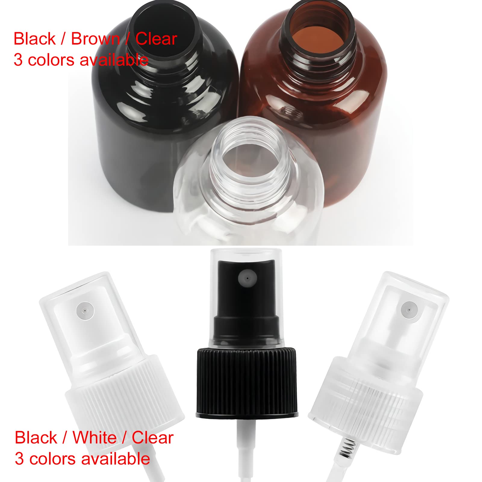 100 Stück Leere Braun 50ml Kunststoff Sprühflasche mit Weiß Zerstäuber Flasche, Tragbar Feinen Nebel Pumpzerstäuber Parfümzerstäuber Zerstäuberflasche Reise Flakons, 10x Trichter