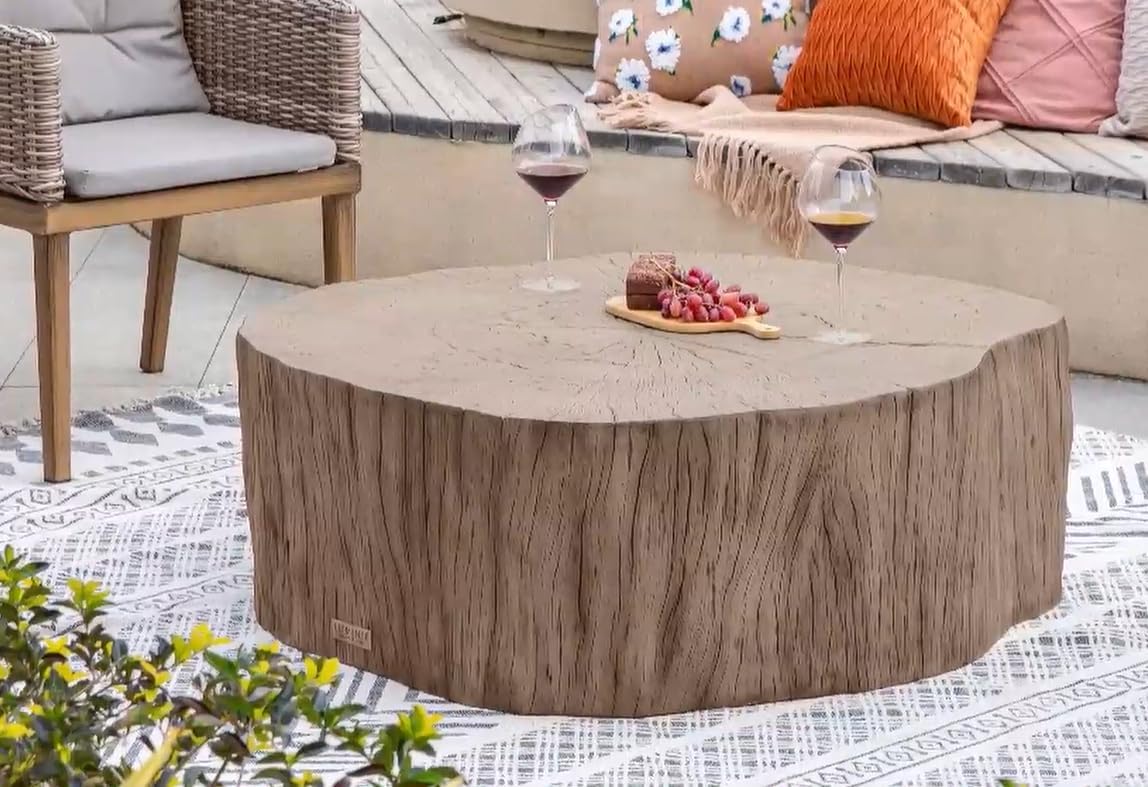 Elementi 42" Daintree Concrete Coffee Table, Natural Style, Tree Trunk, Round Coffee Table Decor for Patio, Living Room, Indoor & Outdoor (Large-GFRC) (Red Wood)