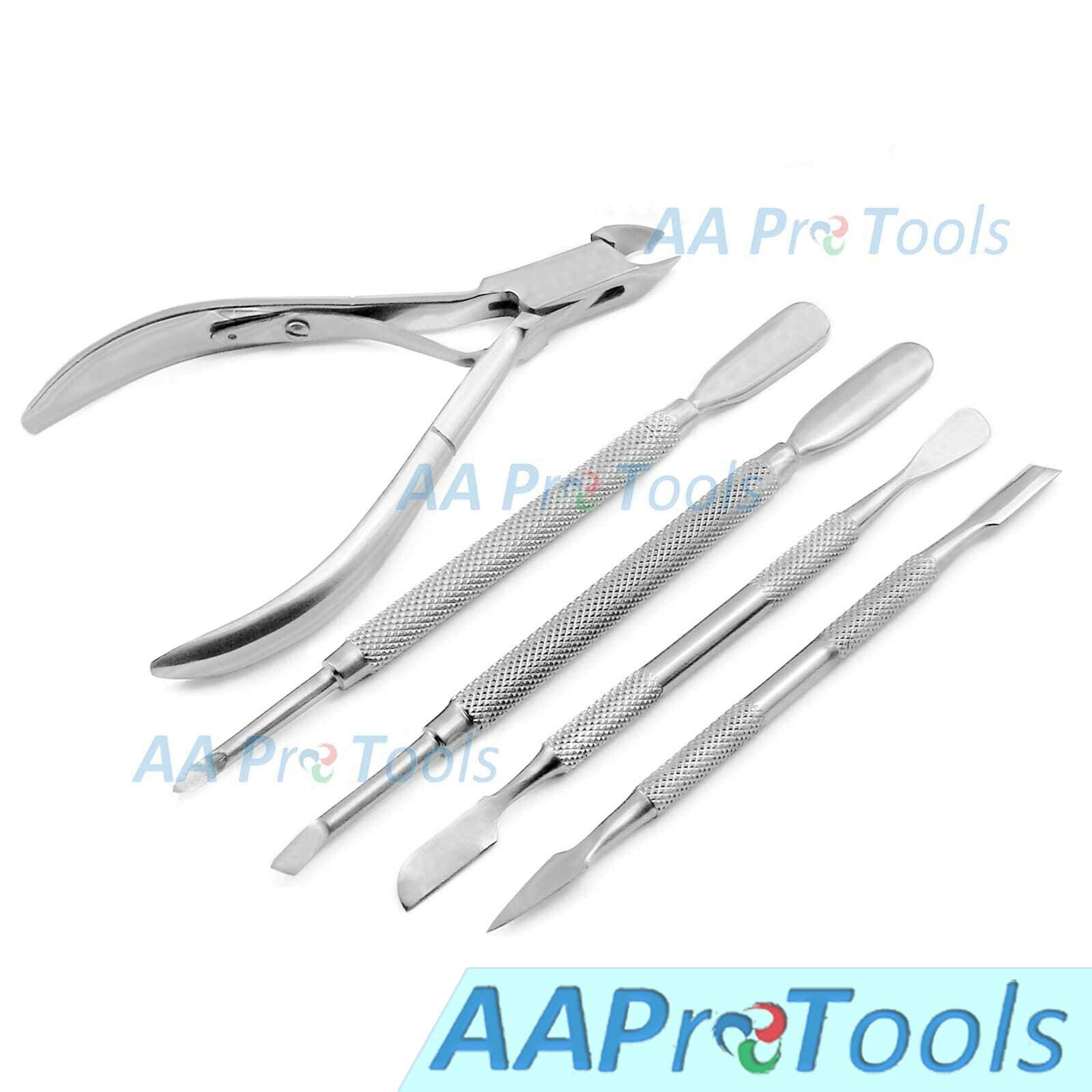 AAProTools Cuticle Pusher Remover with Symphony Nipper Stainless Steel Manicure Nail Art Tool Set