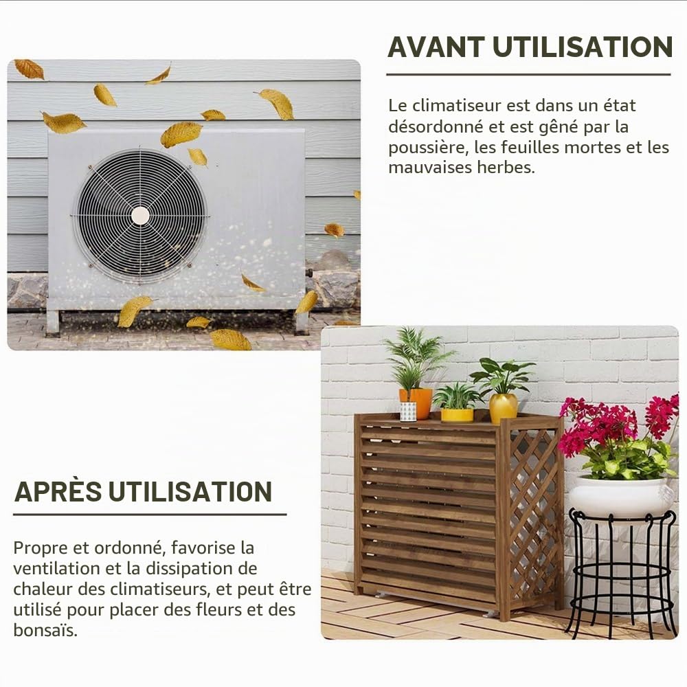 Cache Climatiseur Exterieur Bois Massif Cache Pot sur Pied pour Jardin Ou Balcon, Couverture De Climatiseur pour Climatiseur, Climatisation Cadre Décoratif(S)