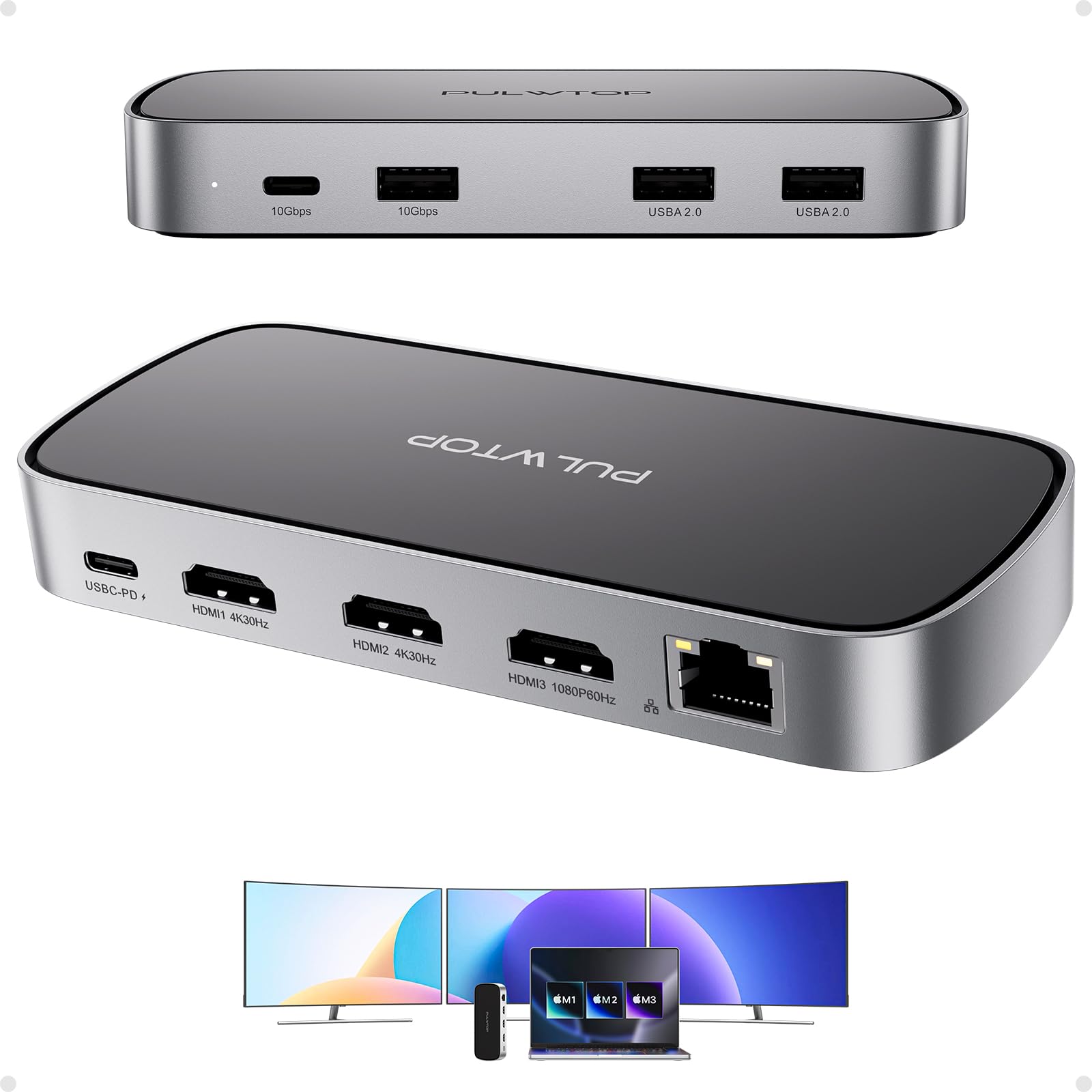 Docking Station USB C 9 In 1 Con 3 HDMI 4K, Ethernet Gigabit, PD 100W E Porte USB 10 Gbps - Compatibile Con MacBook M1/M2/M3/M4/M5 E Laptop - 2