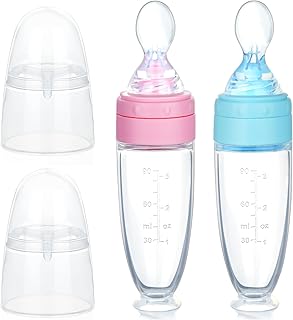 Aolso Cuchara para Biberón para Bebés,Cuchara de extrusión de gel de sílice con ayuda de pasta de arroz para alimentación de gel de sílice Baomi Pasta Cucharaazul+rosa