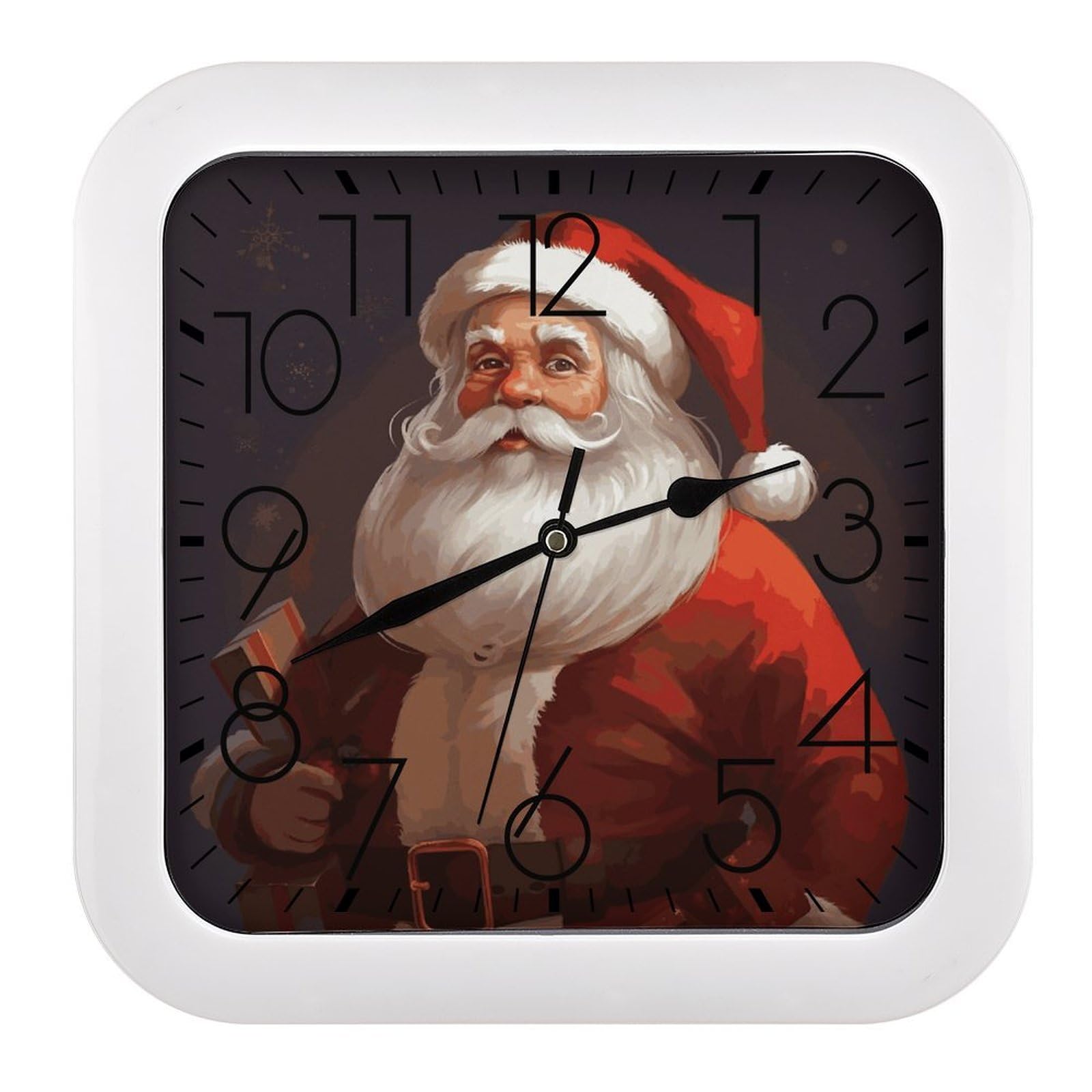 LDGSUPH Santa Claus Wall Clock Silent Non-Ticking Modern Clock Personalized Vintage Square Clocks for Travel Office Kitchen Home Decorative Clocks 10.2 Inch