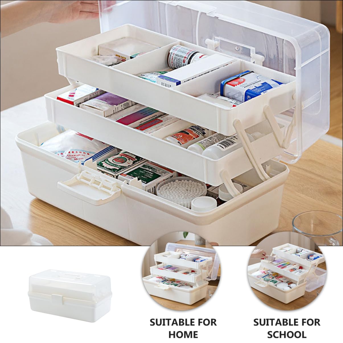 1pieza Caja Médica Portátil para Almacenamiento De Medicinas Botiquín De para y Escuela Gran Capacidad y Diseño De Compartimentos