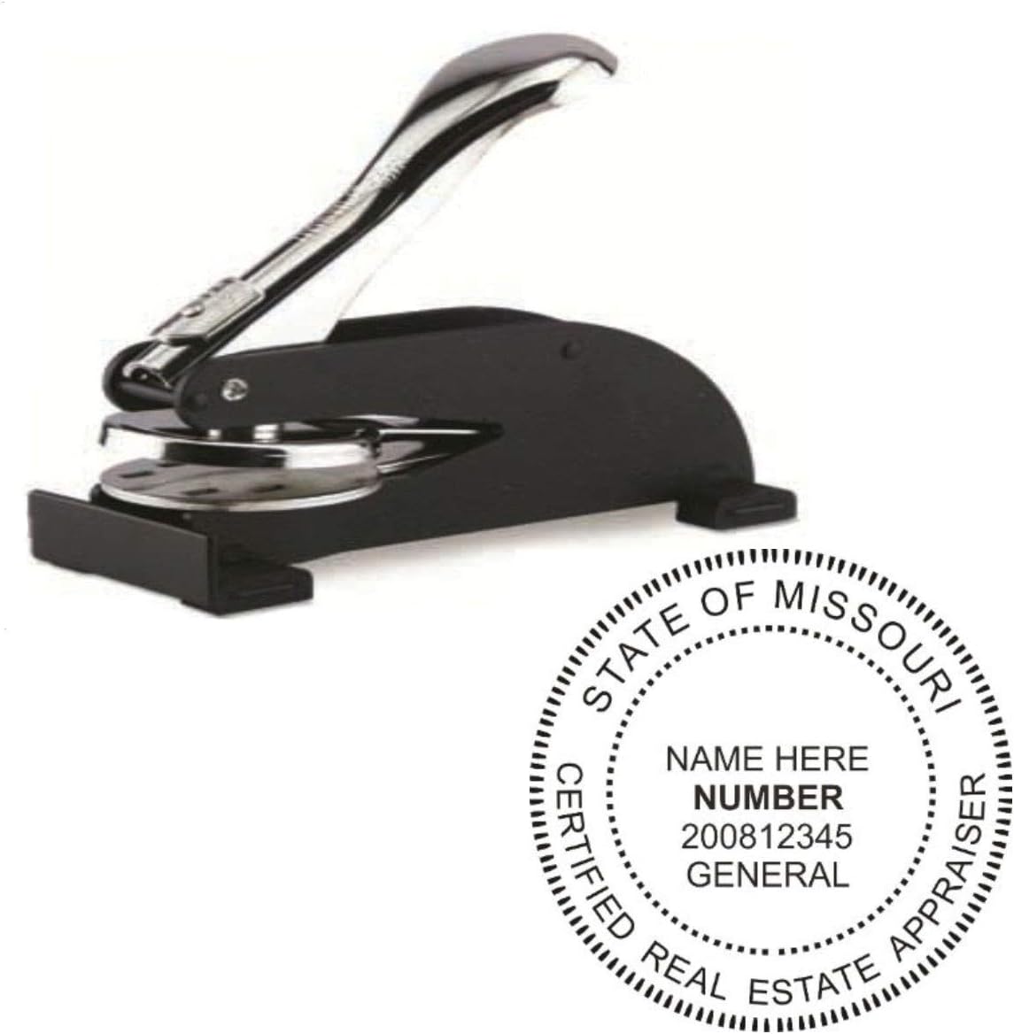 Infusion Personalized Missouri Real Estate Appraisers, 1-5/8" Round Embosser
