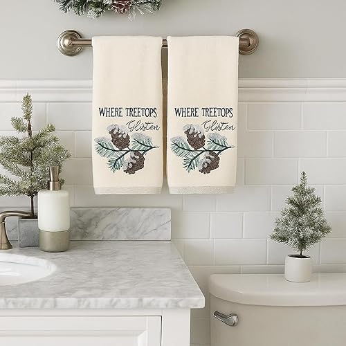 Miniatura 113 de Juego de 2 toallas de mano de baño de Navidad, color gris oscuro, 100% algodón, bordadas, diseño de copos de nieve, 16 x 25 pulgadas, toallas 24 Let