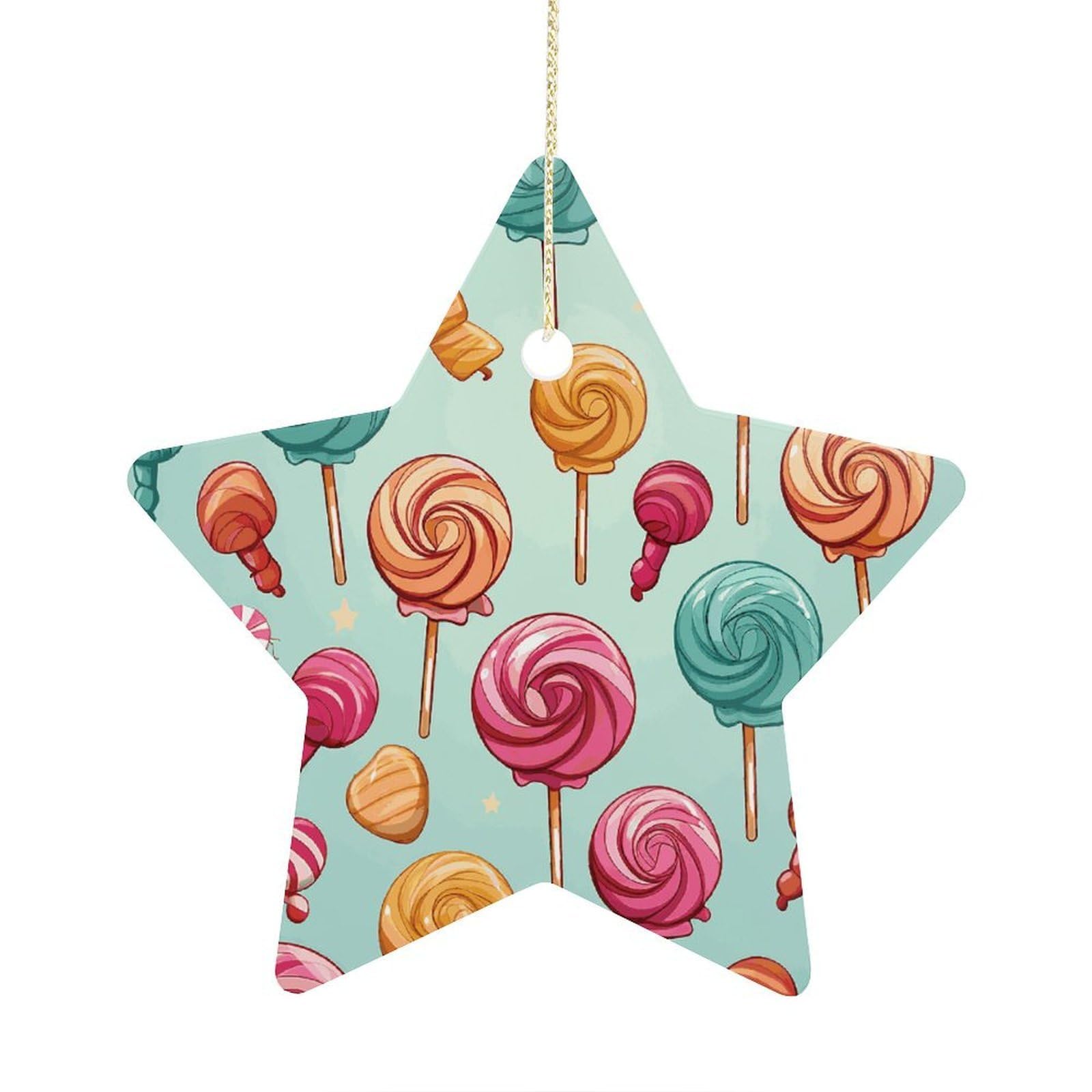 Candy Stars Ornaments Ceramic Christmas Tree Hanging Light in Weight Christmas Star Pendants Funny Double-Sided Printed Xmas Ornaments for Gifts