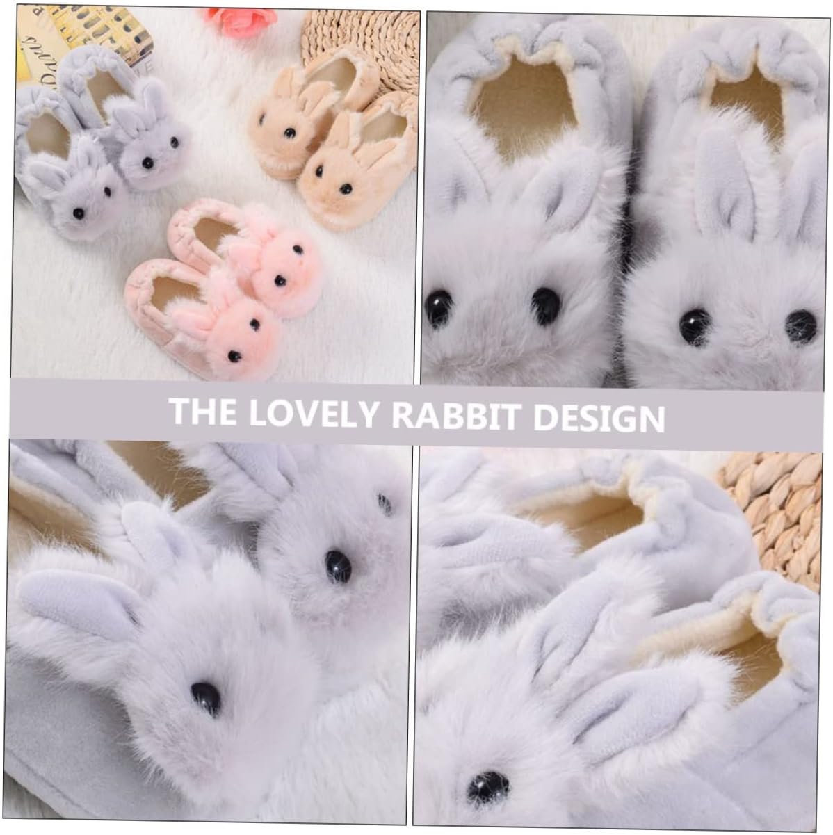 Cute Rabbit Shape Warm Slippers for Boy Girl Non-slip Cozy Indoor Footwear for Cold Winter Days Boy Girl
