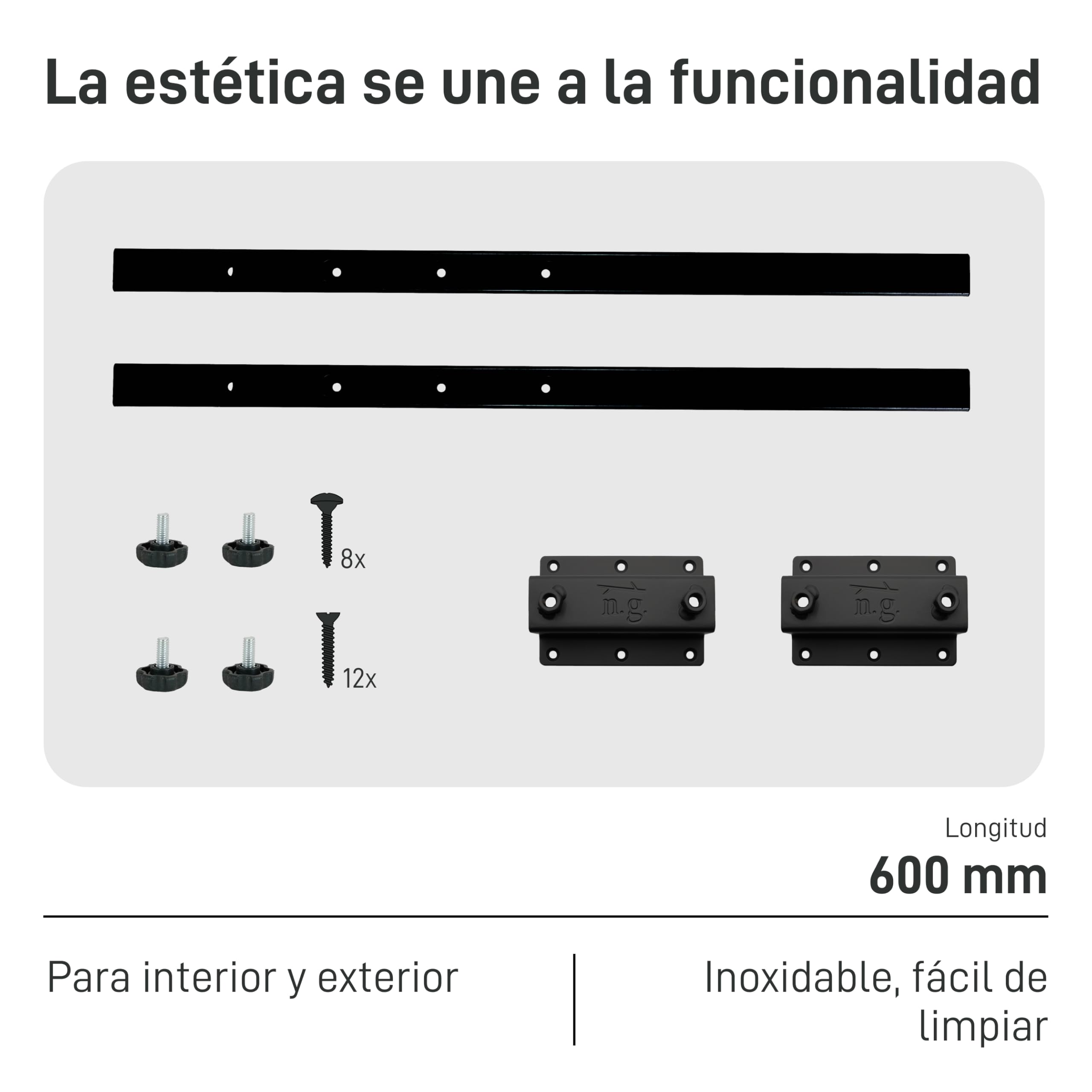 Natural Goods Berlin 2X Extensión del Tablero, Soporte de Placa Adicional y Mesa, Placa de Extensión Robusta (Negro, 60cm)