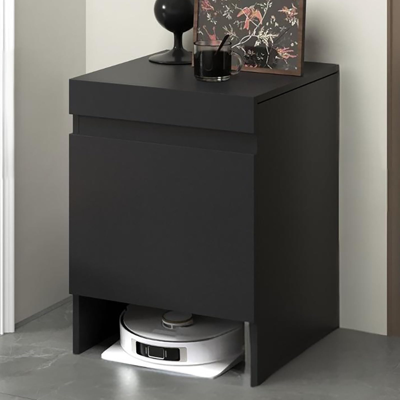 Meuble aspirateur robot discret avec portes et table d'appoint
