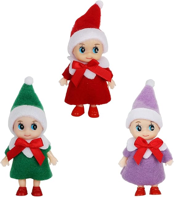 Christmas Mini Baby Elf Toys for Girls,3Pcs Tiny Elf Babies Doll Cheeky Naughty Elf Accessories Baby Twins Christmas Tradition Novelty Toys,Baby Elves for Kids Xmas New Year Gifts Stocking Stuffers