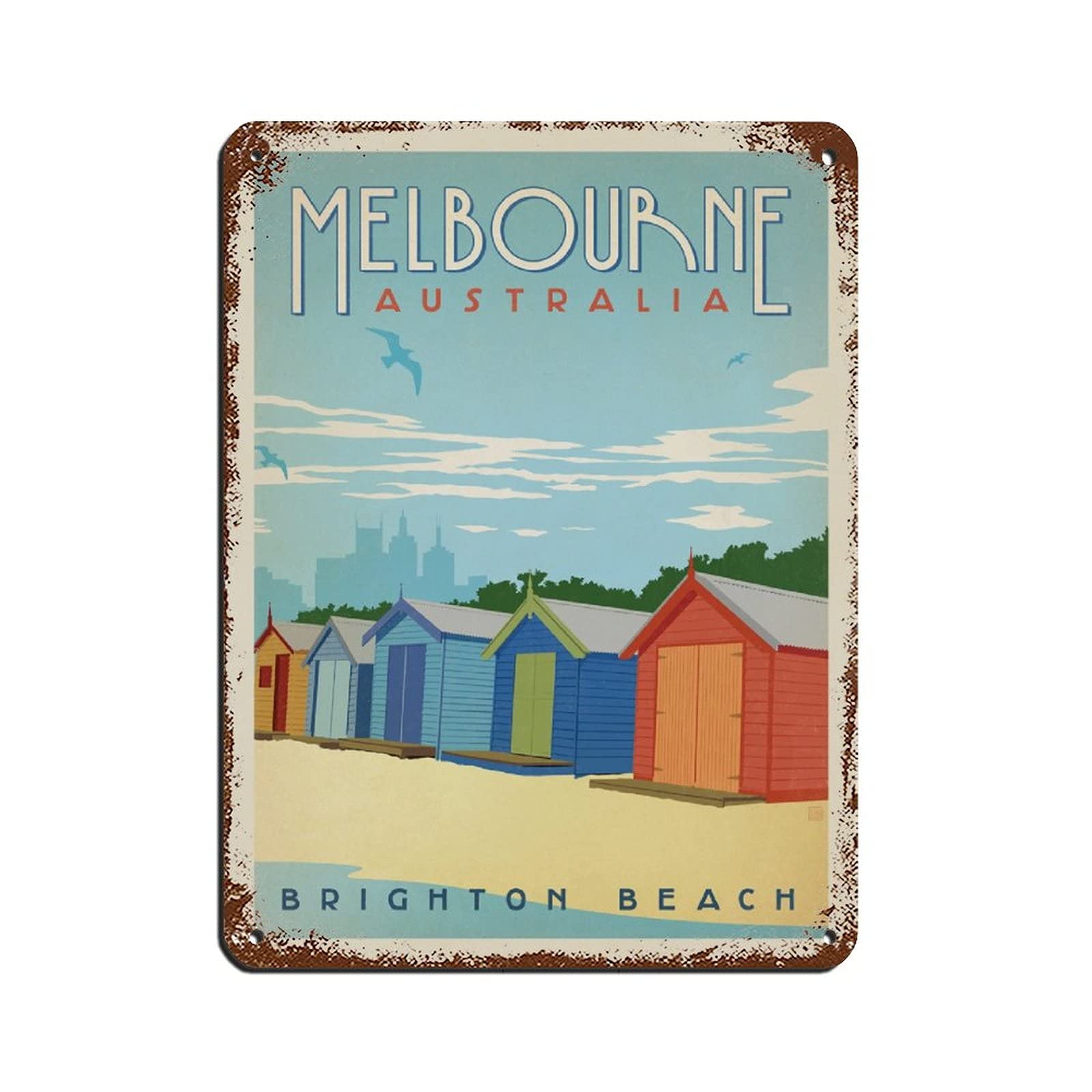 KZIWQ Vintage Travel Poster Australia Melbourne Brighton Beach Retro Poster Metal Tin Sign Retro Iron Painting for Bar Man Cave Cafe Family Garage Poster Wall Decoration 30x40cm