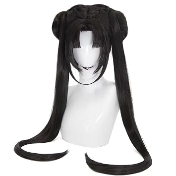 China Ancient Style Black Wig Two Pre-Ponytail & Buns China Hanfu