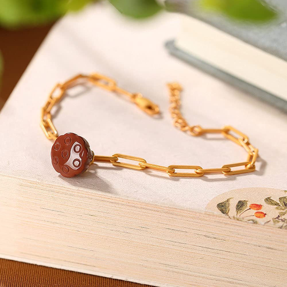 Girls Accessories Bracciale in Argento Sterling 925 Vintage per Donna Semplice Placcato in Oro Agata Rossa Loto Classico Gioielli Fascino Spiaggia Estiva Birthday Gift