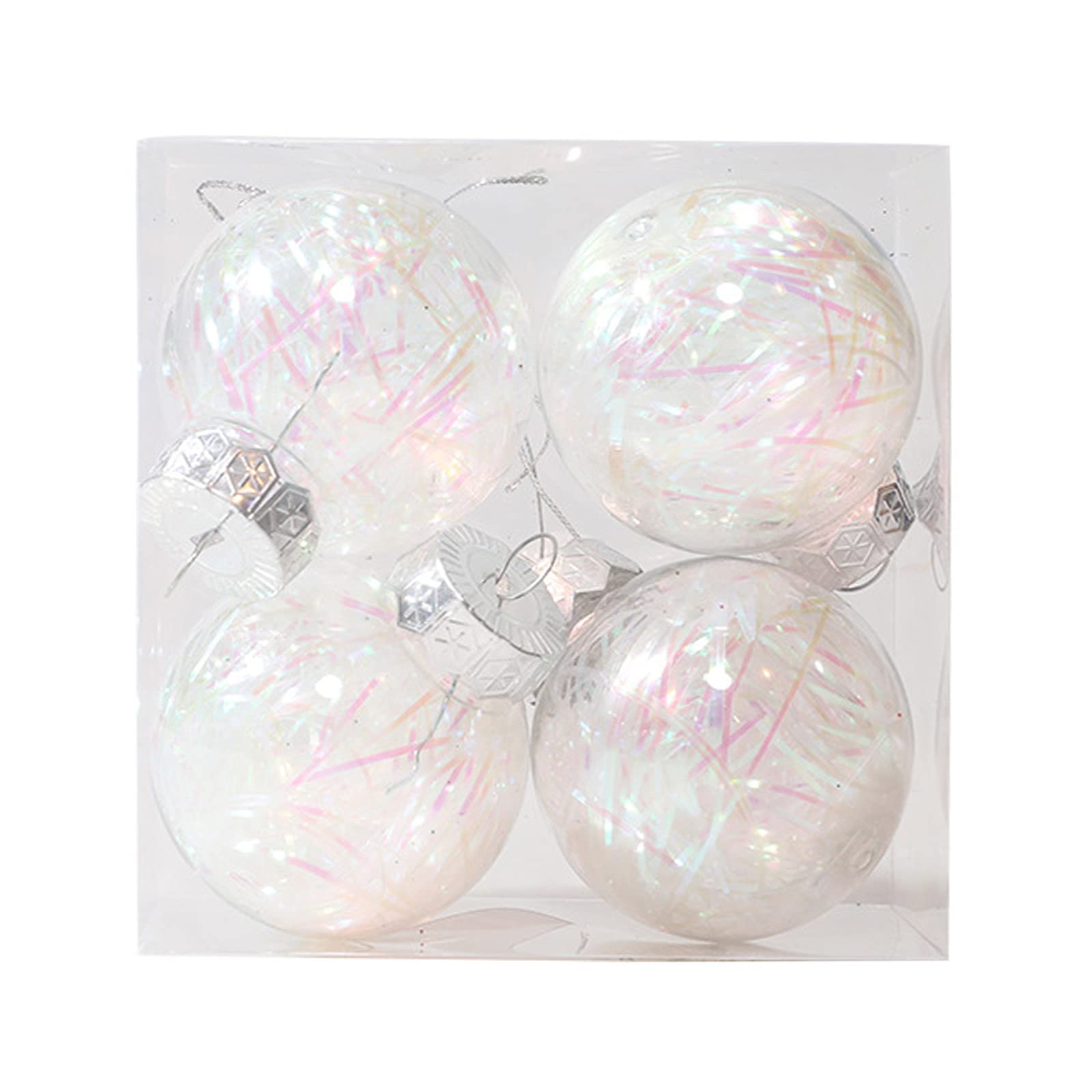 Betos White Pack 4 Christmas Baubles, 6Cm Christmas Balls Ornaments Set Clear Paper Shreds Fillable Baubles Xmas Hanging Balls For Xmas Tree Holiday Party Decorations