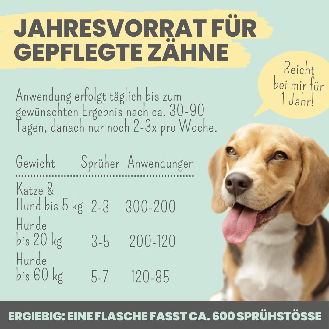 noms+ Dental-Spray für Hunde & Katzen [Jahresvorrat] Spray entfernt Zahnbelag 100% natürlich, gegen Zahnstein, Mundgeruch, Plaque zur Zahnreinigung & Zahnsteinentfernung - frischer Atem