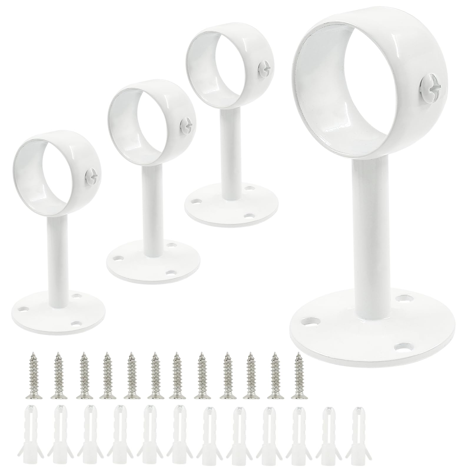 Biaungdo 4 Pcs Ceiling Curtain Rod Brackets, Heavy Duty Flange Holder with Shower Curtain Closet Rod Holder Design, Locking (White)