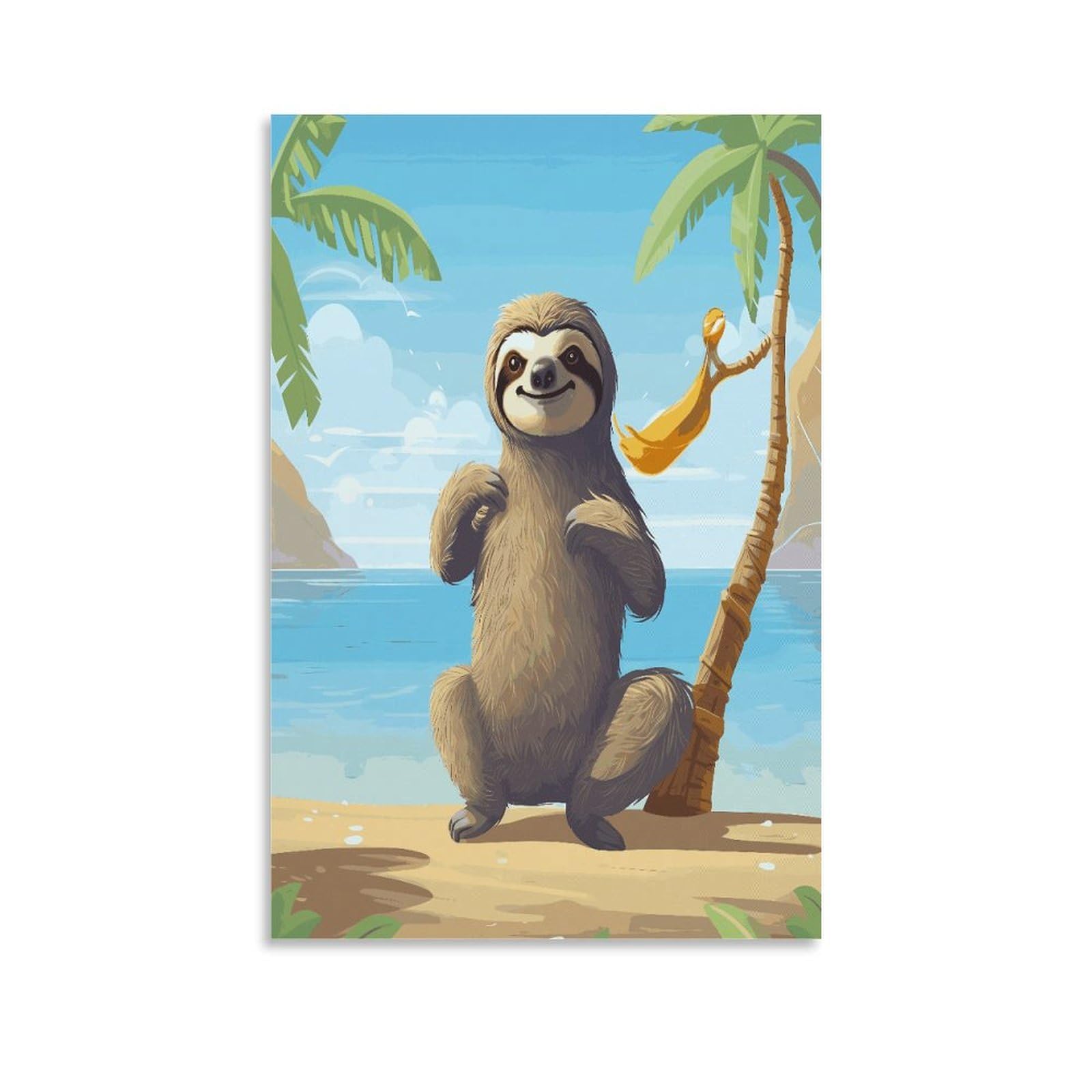 LDGSUPH Sloth on Beach Canvas Wall Art Prints Hangable Decor Painting for Wall Prints Painting Artwork Modern Decorative Artwork Ready to Hang Wall Pictures for Home Decor 24x36inch(60x90cm)