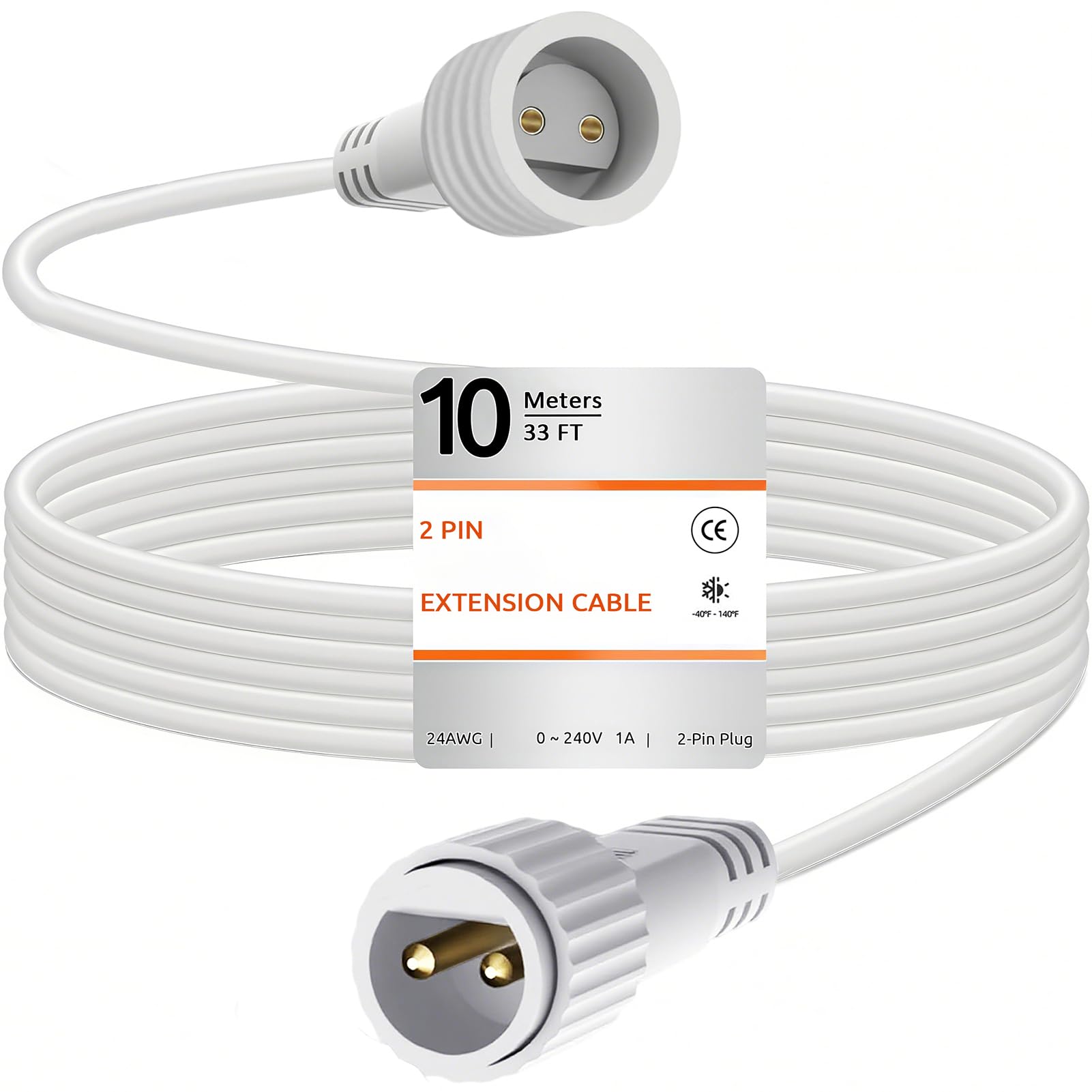 yowin Christmas Lights Extension Cable 10M/33FT Connectors for Fairy Lights 2 Pin Outdoor Light Extension Lead Waterpoof Cable for Garden Festoon String Light Xmas Tree Light