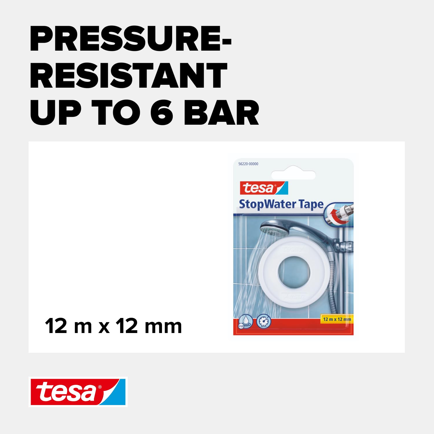 tesa 56220 PTFE Plumbing Repair Tape - 12mm x 12M - White, 56220-00000-00