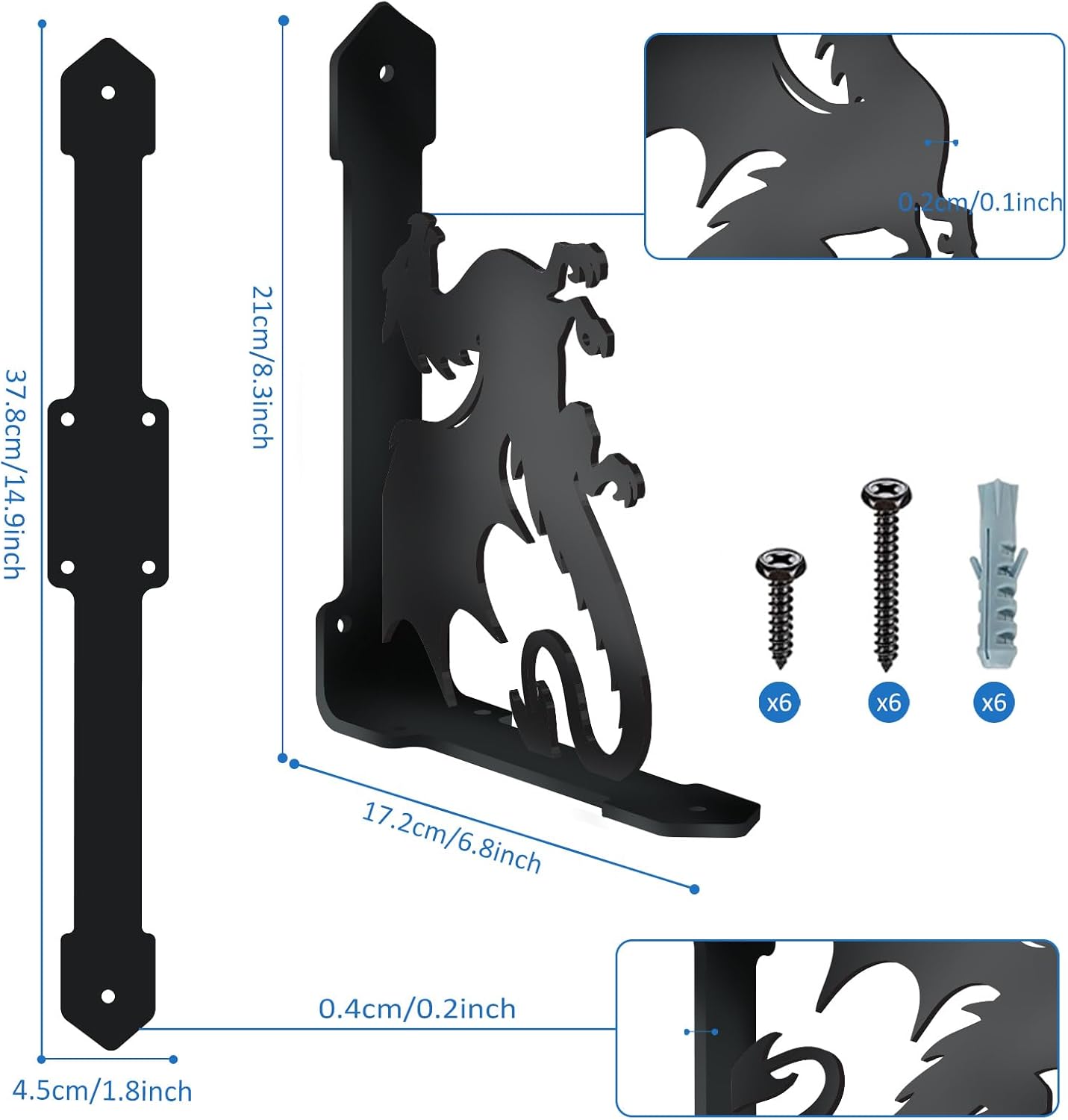 SUPERDANT 2Pcs Dragon Shelf Brackets 21x17.2cm Flying Dragon Heavy Duty Shelf Brackets Gothic Decorative Shelves Bracket Black Iron Bracket for Shelves for Bookshelf Fireplace Home Office Garden Gift